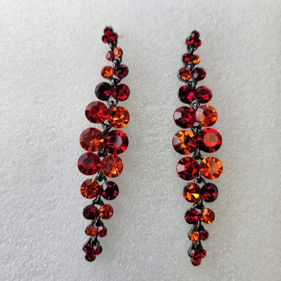 Red Crystal Drop Earrings Long Dangling Crystal Earrings - Picture 3 of 5